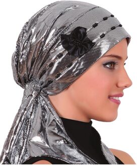 Lame Yazgülü Motorkap Hijab Vrouwen zilver