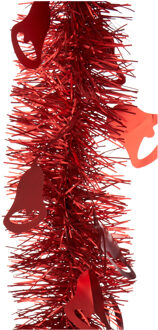 Lametta kerstslinger - rood - folie - 200 x 12 cm - met kerstklokjes