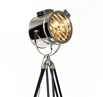 lamp Cine vloerlamp driepoot zwart / chroom | 1x A60, E27, 60W, gf normale lampen niet gespecificeerd Met voetschakelaar | Draaibare kop