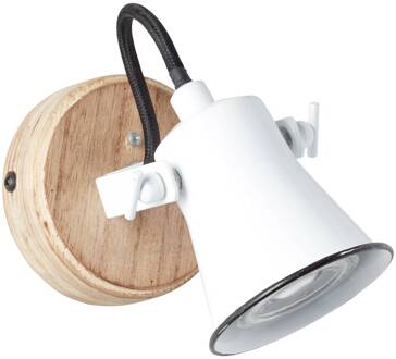 lamp Zaadwandspot wit / licht hout | 1x PAR51, GU10, 5W, geschikt voor reflectorlampen (niet inbegrepen) | Schaal A ++ tot E | Hoofden draaien