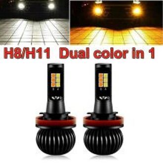 Lampen Autolichten 160W 2 Stuks H8 H11 3030 Led-lampen Wit Amber Dual Kleur
