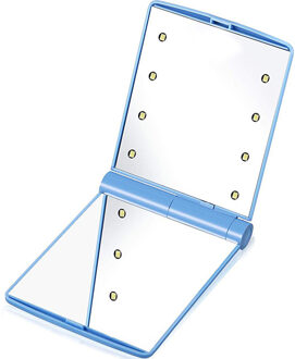 Lampen Vrouwen Opvouwbare Make Spiegels 1Pcs 8 Led Verlichting Lady Cosmetische Hand Vouwen Draagbare Compacte Pocket Spiegel blauw