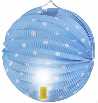 Lampion blauw met witte stippen 20 cm - Feestlampionnen