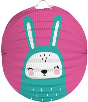 Lampion konijn - 22 cm - roze - papier