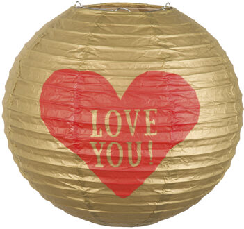 Lampion Love 25 Cm Papier Goud/rood Goudkleurig