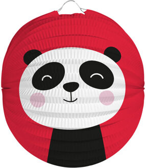 Lampion panda - 22 cm - rood - papier - Feestlampionnen