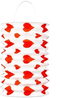 Lampion - rode hartjes - 10x stuks - 28 cm - papier - Valentijn - bruiloft - versiering