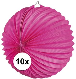 Lampion van papier - 10x - rond - fuchsia roze - Dia 22 cm - Versiering