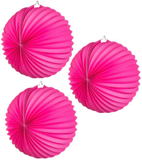 Lampion van papier - 6x - rond - fuchsia roze - Dia 22 cm - Versiering