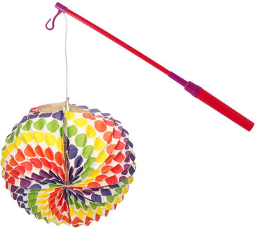 Lampionstokje 40 cm - met lampion - regenboog stippen - D25 cm