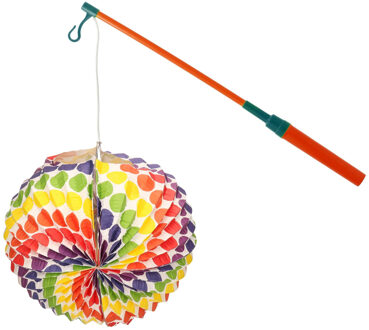 Lampionstokje 40 cm - met lampion - regenboog stippen - D25 cm