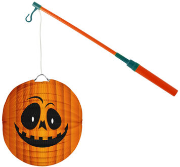 Lampionstokje 40 cm - met pompoen lampion - oranje - D25 cm