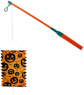 Lampionstokje 40 cm - met pompoen lampion - oranje - H22 cm