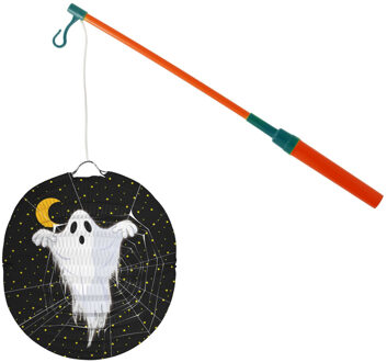 Lampionstokje 40 cm - met spook lampion - zwart - D25 cm