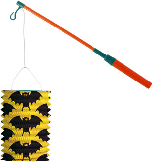 Lampionstokje 40 cm - met vleermuis lampion - geel/zwart - D25 cm