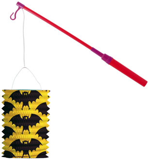Lampionstokje 40 cm - met vleermuis lampion - geel/zwart - D25 cm