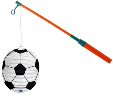 Lampionstokje 40 cm - met voetbal lampion - wit/zwart - D22 cm