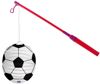 Lampionstokje 40 cm - met voetbal lampion - wit/zwart - D22 cm