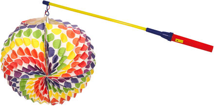 Lampionstokje 50 cm - met lampion - regenboog stippen - D26 cm