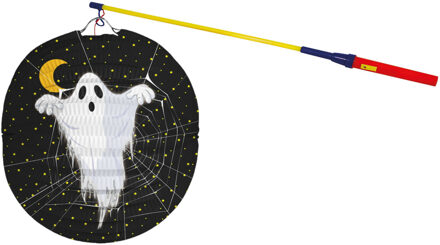 Lampionstokje 50 cm - met spook lampion - zwart - D22 cm