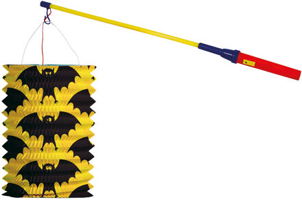 Lampionstokje 50 cm - met vleermuis lampion - geel/zwart - H18 cm