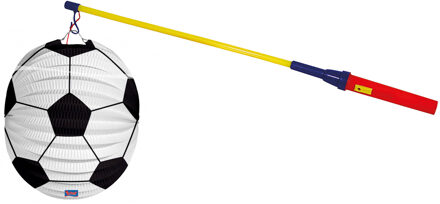 Lampionstokje 50 cm - met voetbal lampion - wit/zwart - D22 cm