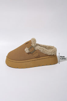 Lamswol Gesp Platform Slippers Bruin