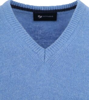 Lamswol Trui V-Hals Blauw Lichtblauw - L,XXL