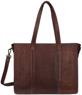 Lana Croco Workbag 15.6" dark brown handtas dames Bruin - H 32 x B 40 x D 10 cm