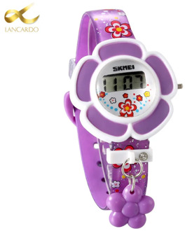 Lancardo Hot Sale Purple Flower Children Watch Fashion Casual Quartz Wristwatches Kids Clock Girls Students Silicone Wristwatch