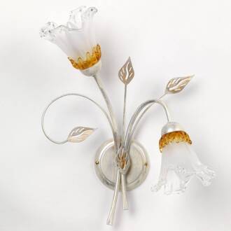 Lancia wandlamp, ivoorkleurig, 2-lamps, ijzer, glas