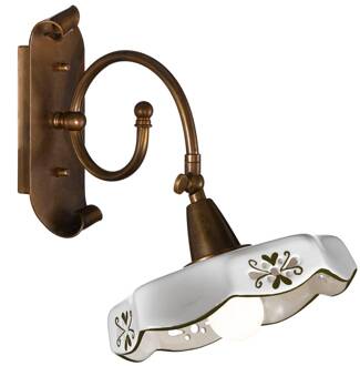 Landelijk rustieke keramiek wandlamp Marostica, br gebronsd messing, wit