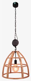 Landelijke Hanglamp Hout/ Zwart Met Katrol