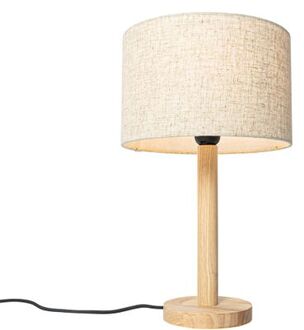 Landelijke tafellamp hout met linnen kap beige 25 cm - Mels Wit