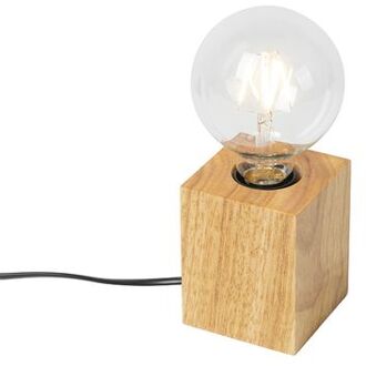 Landelijke tafellamp hout naturel - Bloc Wit