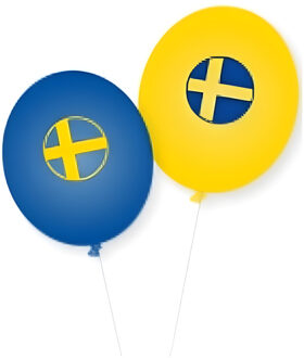 Landen thema versiering vlag Zweden kleuren ballonnen 8x stuks - Ballonnen Multikleur