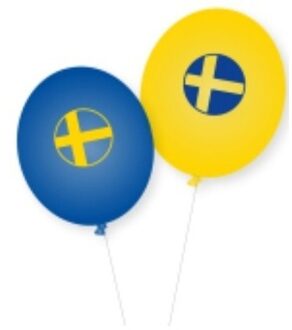 Landen thema versiering vlag Zweden kleuren ballonnen 8x stuks - Ballonnen Multikleur