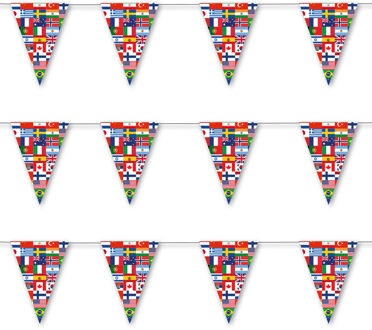 Landen thema vlaggenlijn feestslinger - 3x - internationale vlaggen - 350 cm