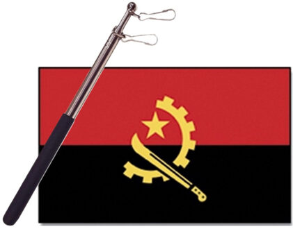 Landen vlag Angola - 90 x 150 cm - met compacte draagbare telescoop vlaggenstok - supporters