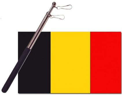 Landen vlag Belgie - 90 x 150 cm - met compacte draagbare telescoop vlaggenstok - supporters