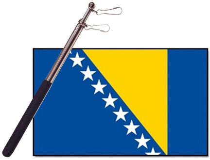 Landen vlag Bosnie - 90 x 150 cm - met compacte draagbare telescoop vlaggenstok - supporters