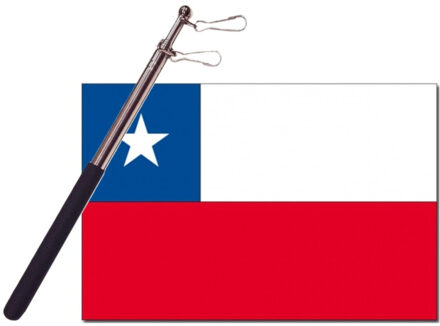 Landen vlag Chili - 90 x 150 cm - met compacte draagbare telescoop vlaggenstok - supporters