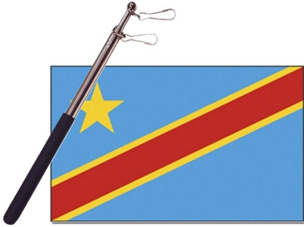Landen vlag Congo - 90 x 150 cm - met compacte draagbare telescoop vlaggenstok - supporters