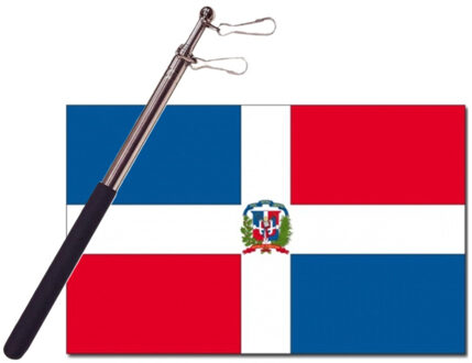 Landen vlag Dominicaanse Republiek - 90 x 150 cm - met compacte draagbare telescoop vlaggenstok
