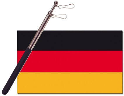Landen vlag Duitsland - 90 x 150 cm - met compacte draagbare telescoop vlaggenstok - supporters