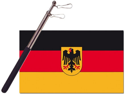 Landen vlag Duitsland - 90 x 150 cm - met compacte draagbare telescoop vlaggenstok - supporters