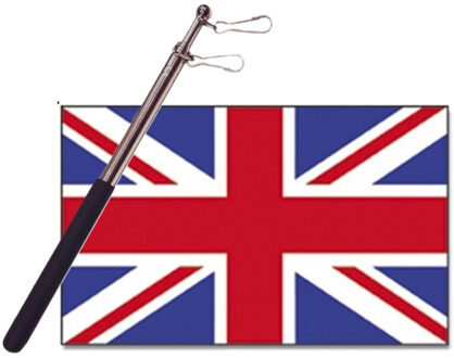 Landen vlag Engeland/UK - 90 x 150 cm - met compacte draagbare telescoop vlaggenstok - supporters