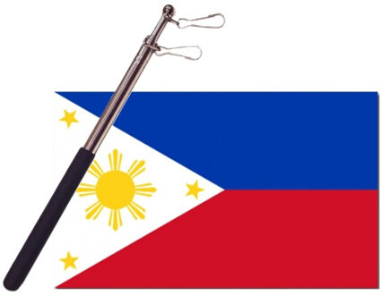 Landen vlag Filipijnen - 90 x 150 cm - met compacte draagbare telescoop vlaggenstok - supporters