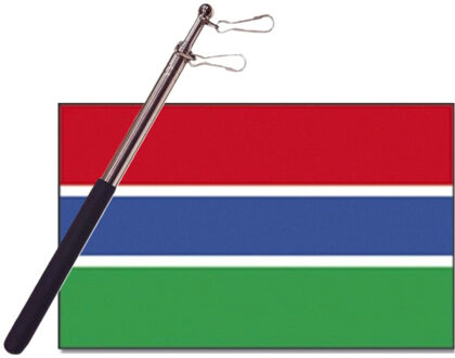 Landen vlag Gambia - 90 x 150 cm - met compacte draagbare telescoop vlaggenstok - supporters