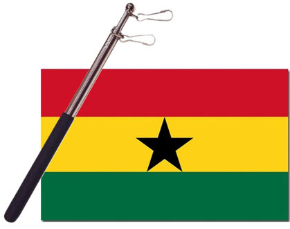 Landen vlag Ghana - 90 x 150 cm - met compacte draagbare telescoop vlaggenstok - supporters